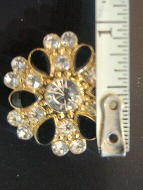 Black ENAMEL in Goldtone w CLEAR STONES MAGNETIC Pin jewelry NEW